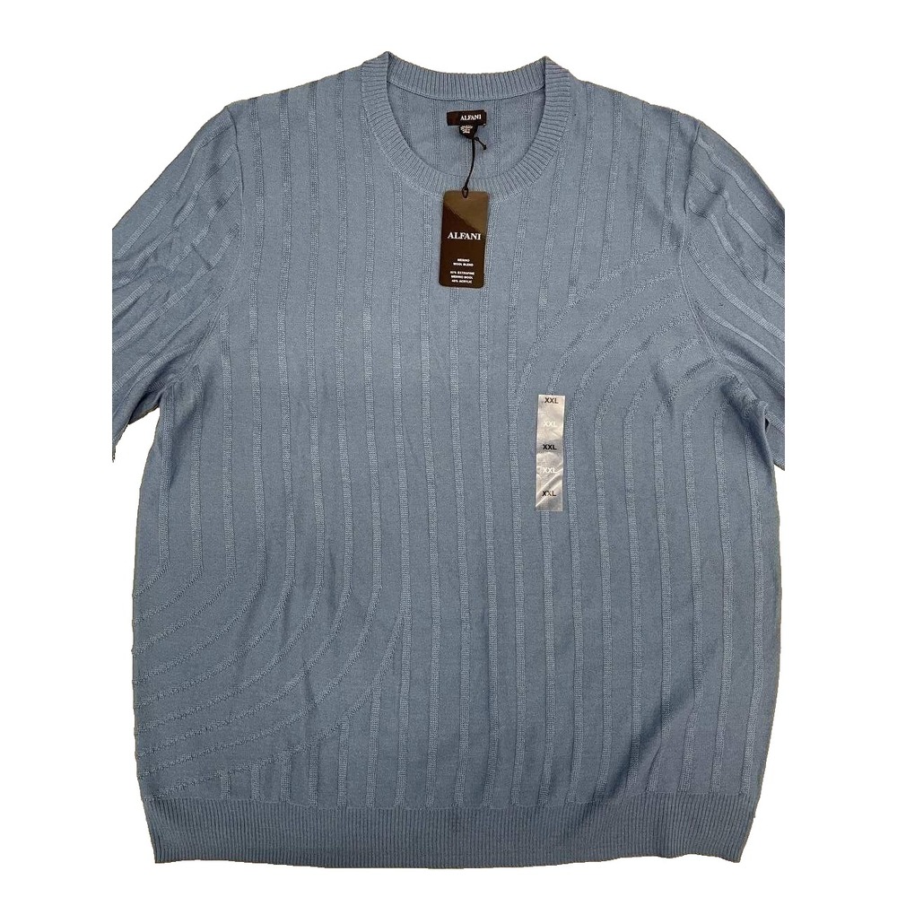 NEW Alfani Mens XXL Blue Extrafine Merino Wool Blend Crew Neck Sweater Top $85